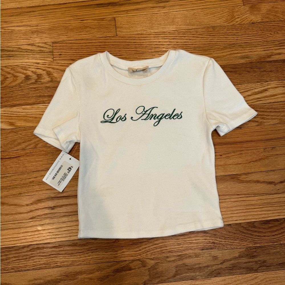 Los Angeles Embroidered White ribbed t-shirt